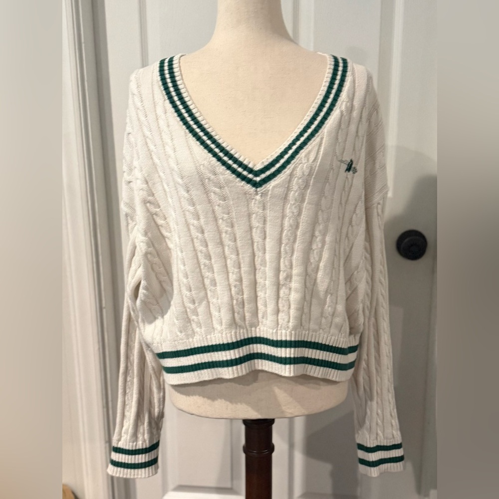 Prince Pickleball VNeck Green Trim Pullover Sweater Size Large
